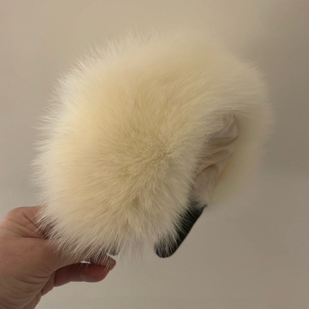 Headband White Fox Fur with leather  Hair Accessory with Voluminous T…